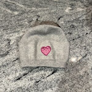 New Custom Designed Gray Cashmere Blend Pom Beanie w/ Pink & Black Python Heart
